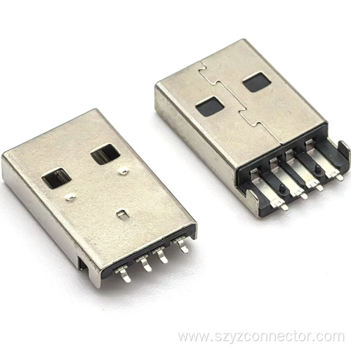 USB2.0-AM Male Plug Sink Plate Type Black Plastic 4P